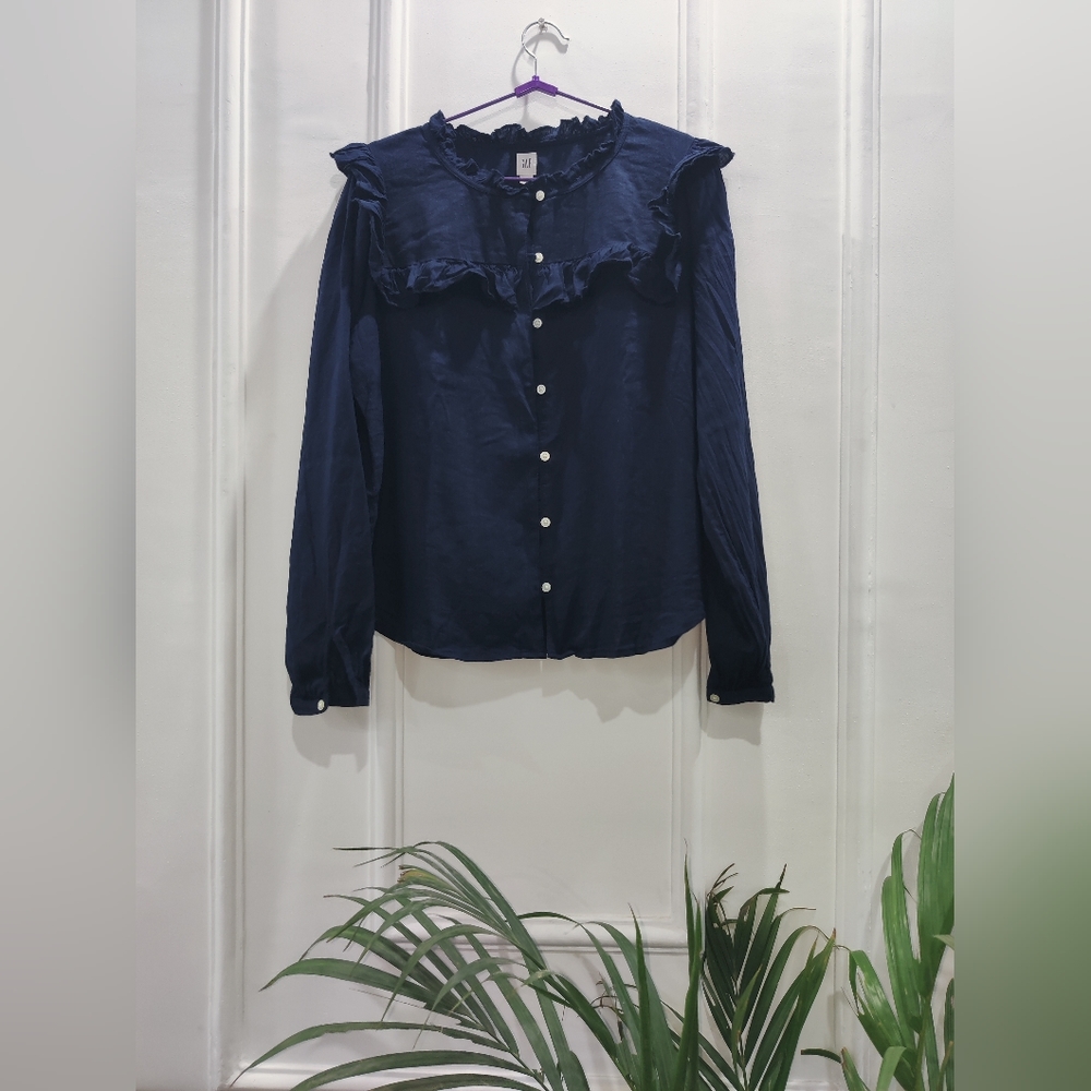 GAP 100% Authentic Button-down blouse colour tapestry navy Size M - Picture 1 of 5